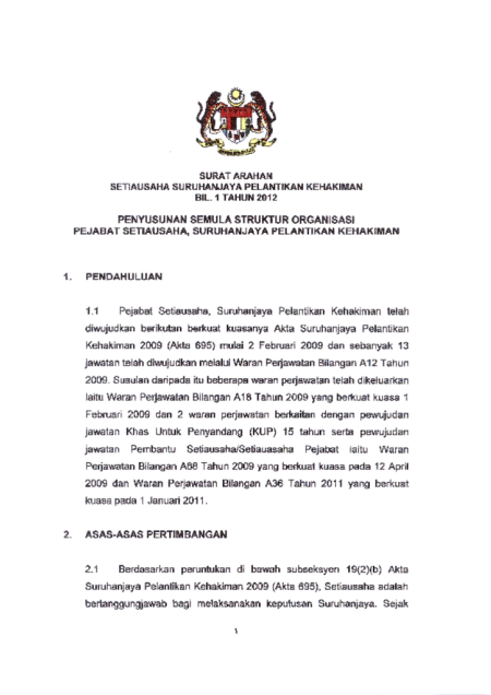 Penyusunan Semula Struktur Organisasi Pejabat Setiausaha, Suruhanjaya Pelantikan Kehakiman