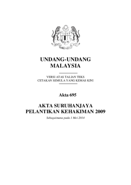 (Akta  695) Suruhanjaya Pelantikan Kehakiman Akta 2009 - 1 Mei 2014