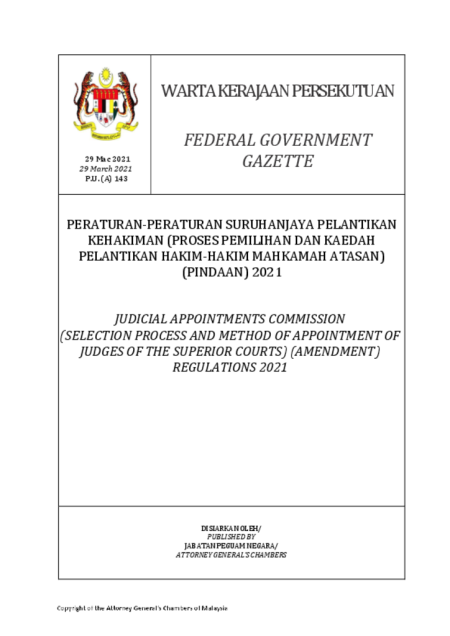 Peraturan-Peraturan Suruhanjaya Pelantikan Kehakiman (Proses Pemilihan dan Kaedah Pelantikan Hakim-Hakim Mahkamah Atasan) (Pinda
