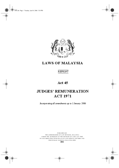 (Act 45) Judges' Remuneration Act 1971 - 1 January 2006