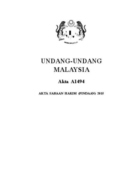 (Akta A1494) Akta Saraan Hakim Pindaan 2015